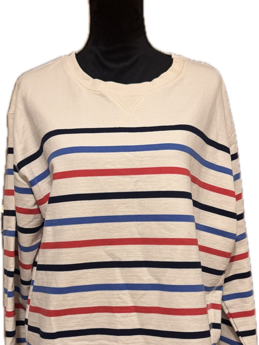 Joule’s “Monique” Striped Crewneck Sweater Cream Navy Red Size 14